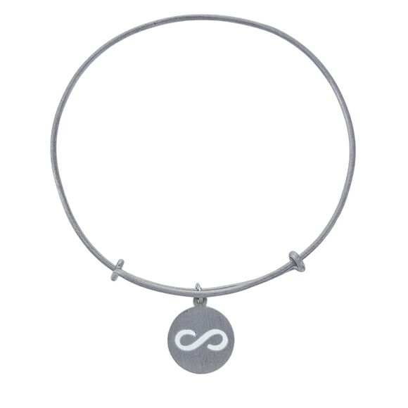 Vintage Sterling Silver 925 Infinity Symbol Charm Bangle Bracelet 8" Adjustable - Picture 1 of 6